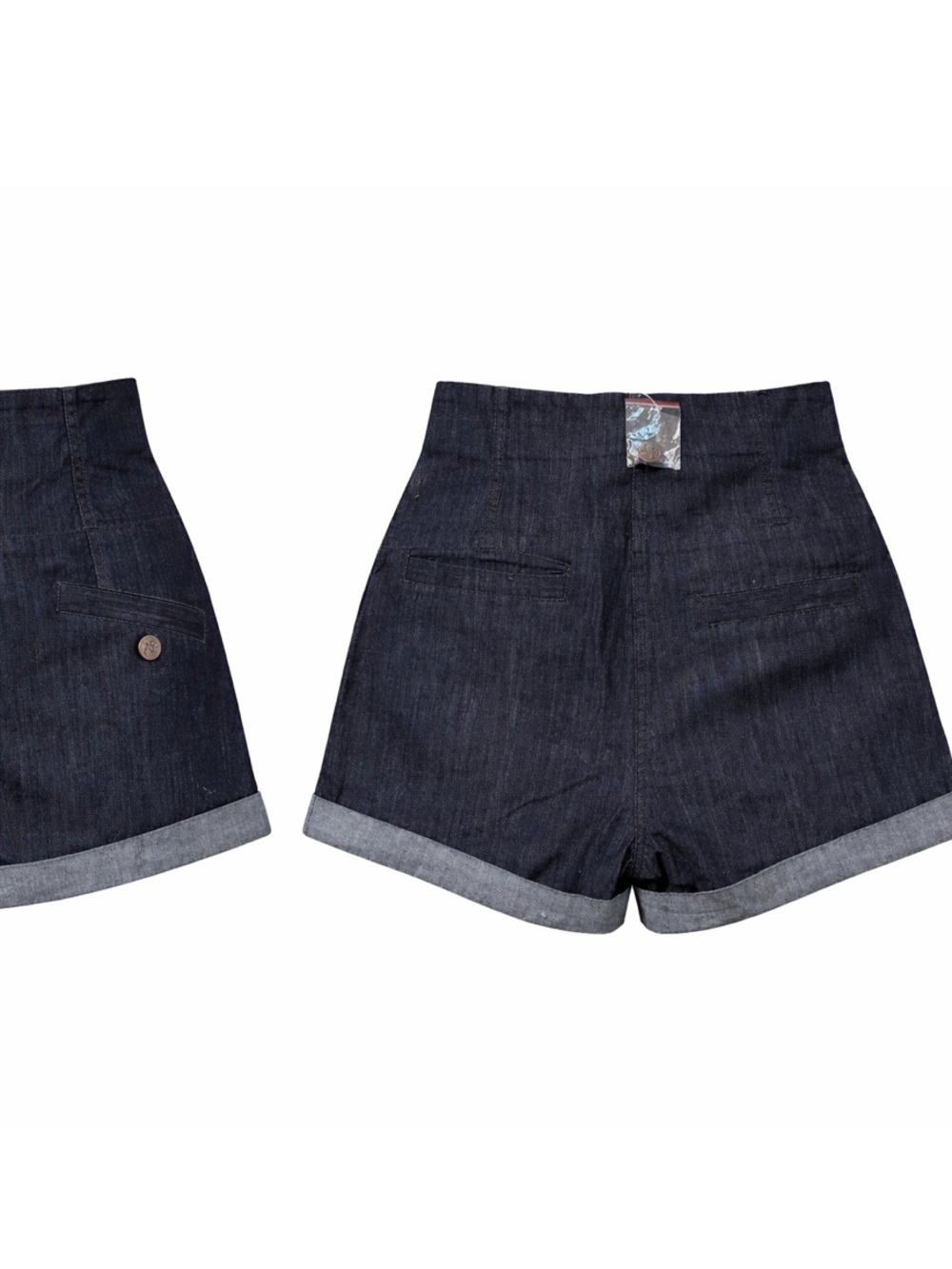 Gracia Dark Blue High-Waist Button-Front Denim Shorts - Picture 3 of 4